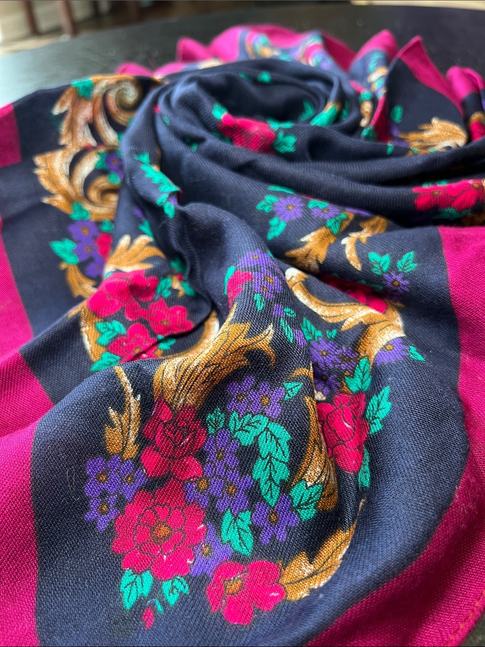 Vintage Pink Purple Floral Scarf